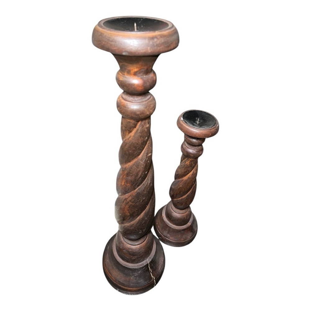 Handmade Farmhouse/ Cottagecore Brown Wooden Candle Holders set of 2 - Picture 5 of 6